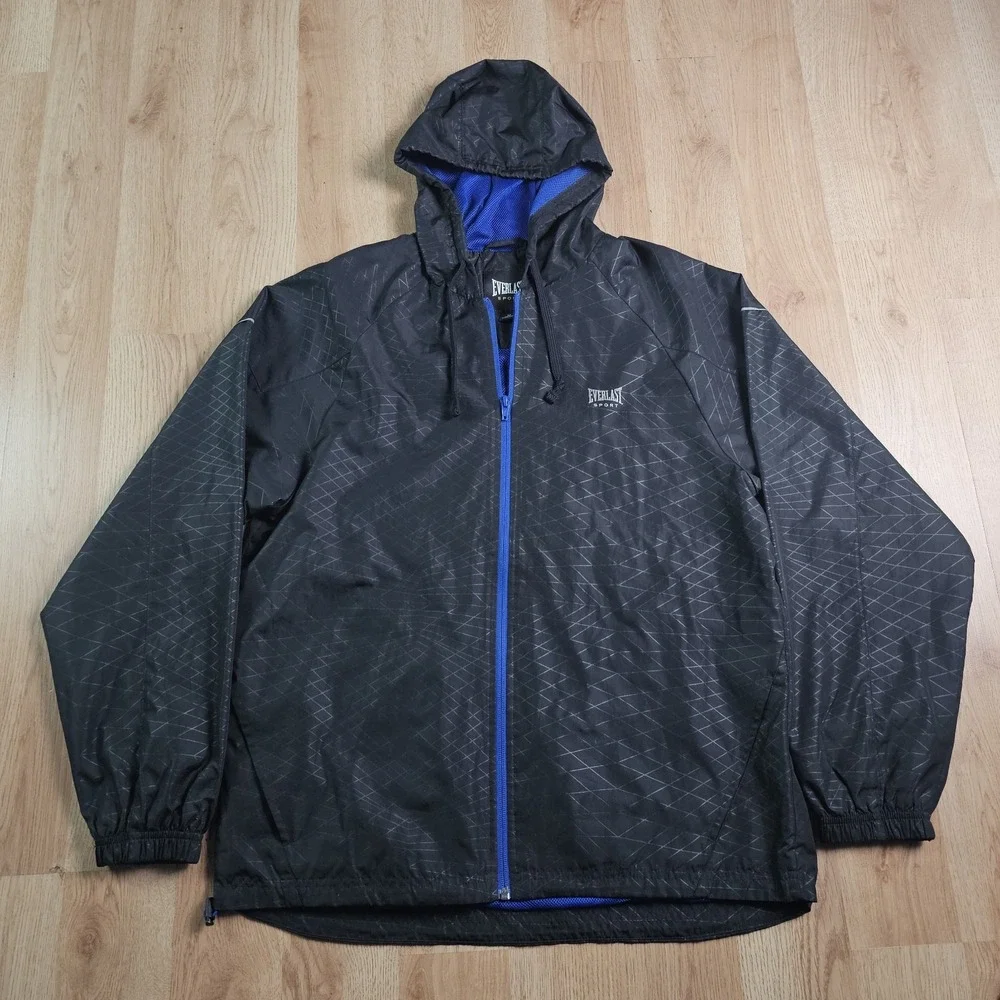 EVERLAST SPORT Jacket Mens Medium pockets Black‎ Blue Active Workout Gear